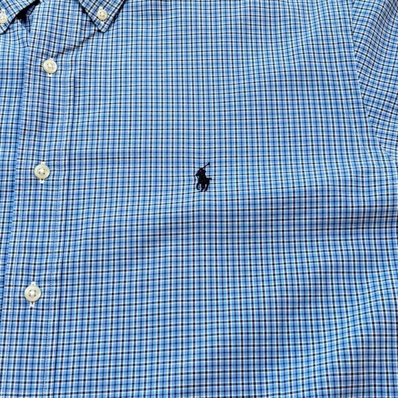 Vintage Polo Ralph Lauren Blue Micro Plaid Classic Fit Poplin Button Down XXL - Picture 3 of 6